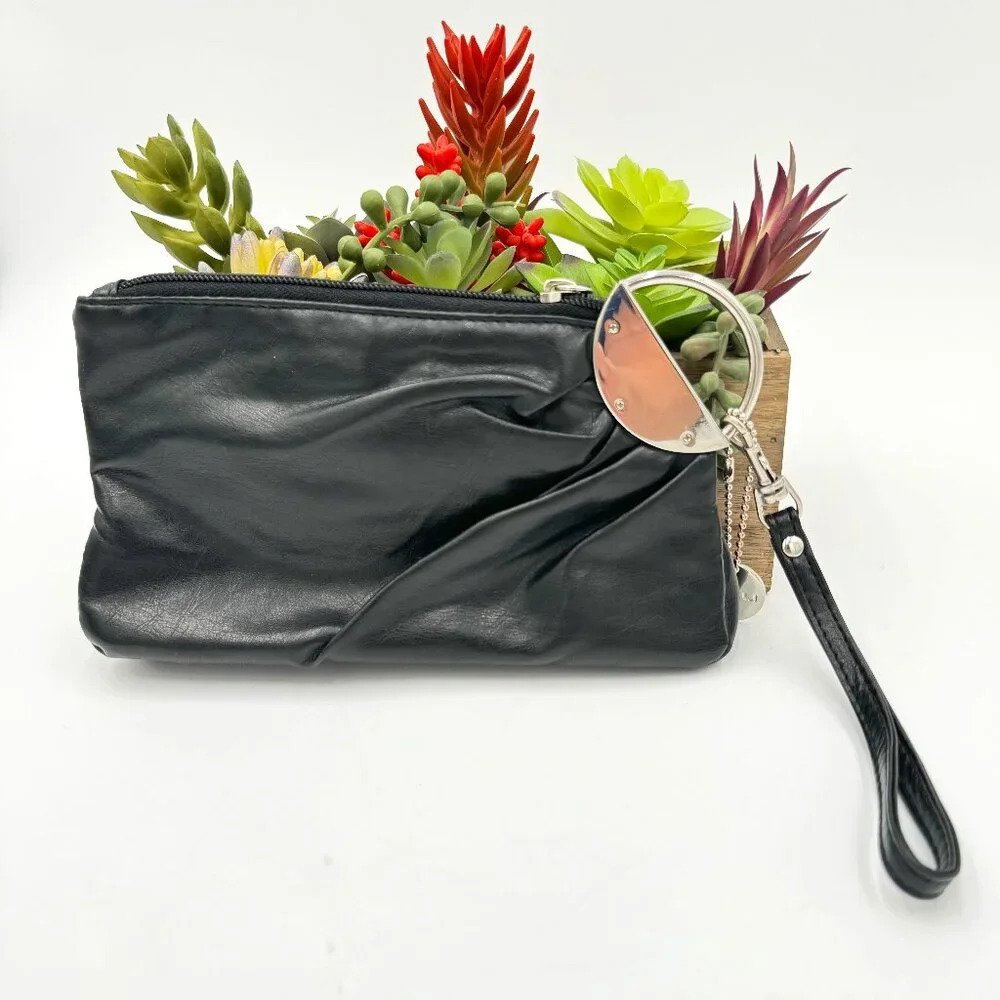 Lulu NYC Black Faux Leather Wristlet Clutch